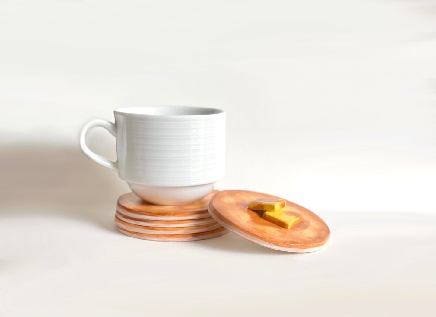 Handmade Pancake Coaster set of 4 : Gifts for breakfast lovers, unique gift ideas handmade boho decor