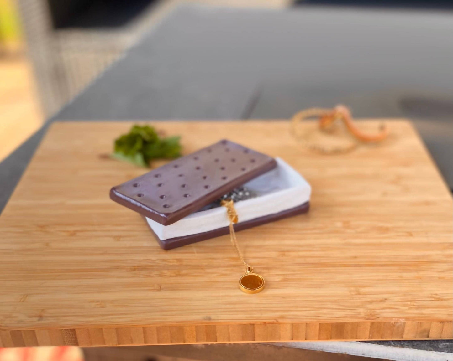 Ice cream sandwich unique jewelry box, food art home decor for a fun gift and sculpture statement piece, handmade