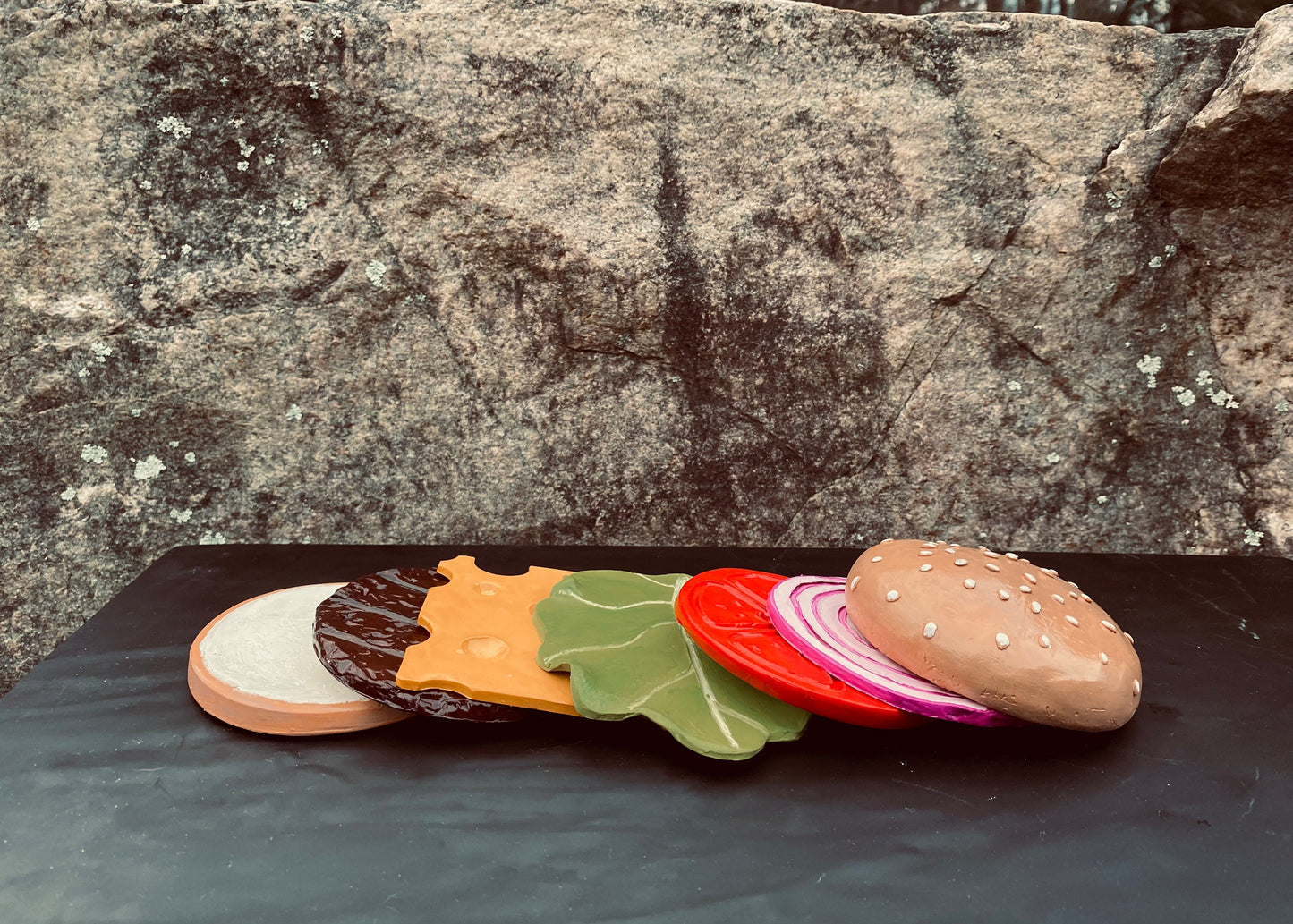 Handmade burger Coaster set, Handmade Hamburger drink coasters