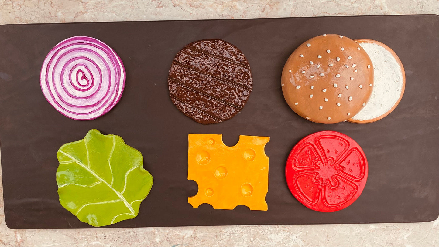 Handmade burger Coaster set, Handmade Hamburger drink coasters